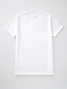 Women's Pink Heart Pattern Round Neck Short Sleeve T-Shirt Graphic Tees Women Tops - White - View 2