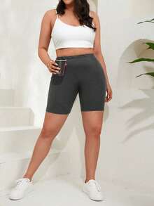 RueChic Plus Solid Cycling Shorts - Dark Grey - View 5