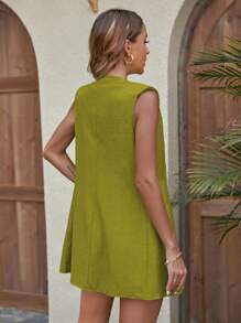 EMERY ROSE Women Solid Color Simple Daily Sleeveless Jacket + Shorts Suit