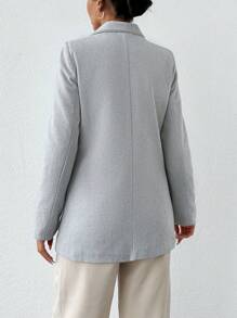 SHEIN Cottnline Women's Solid Color Double-Breasted Long Sleeve Blazer - Light Grey - View 2