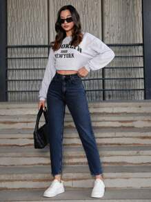 EURMUSE Women's Zip Fly Button Front Denim Pants - Dark Wash - View 3