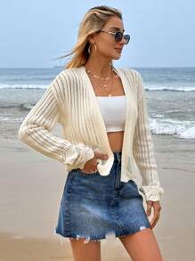 Solid Open Knit Kimono, For Summer Beach Vacation
