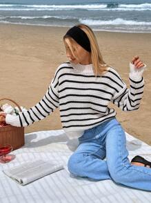 Contrast Color Stripe Long Sleeve Sweater