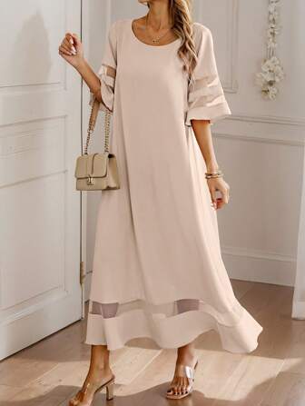 EMERY ROSE Damer sommar Casual Long Mesh Splice Dress Maxi Kvinnor Outfit