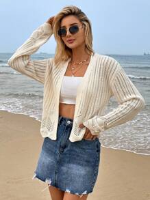 Solid Open Knit Kimono, For Summer Beach Vacation