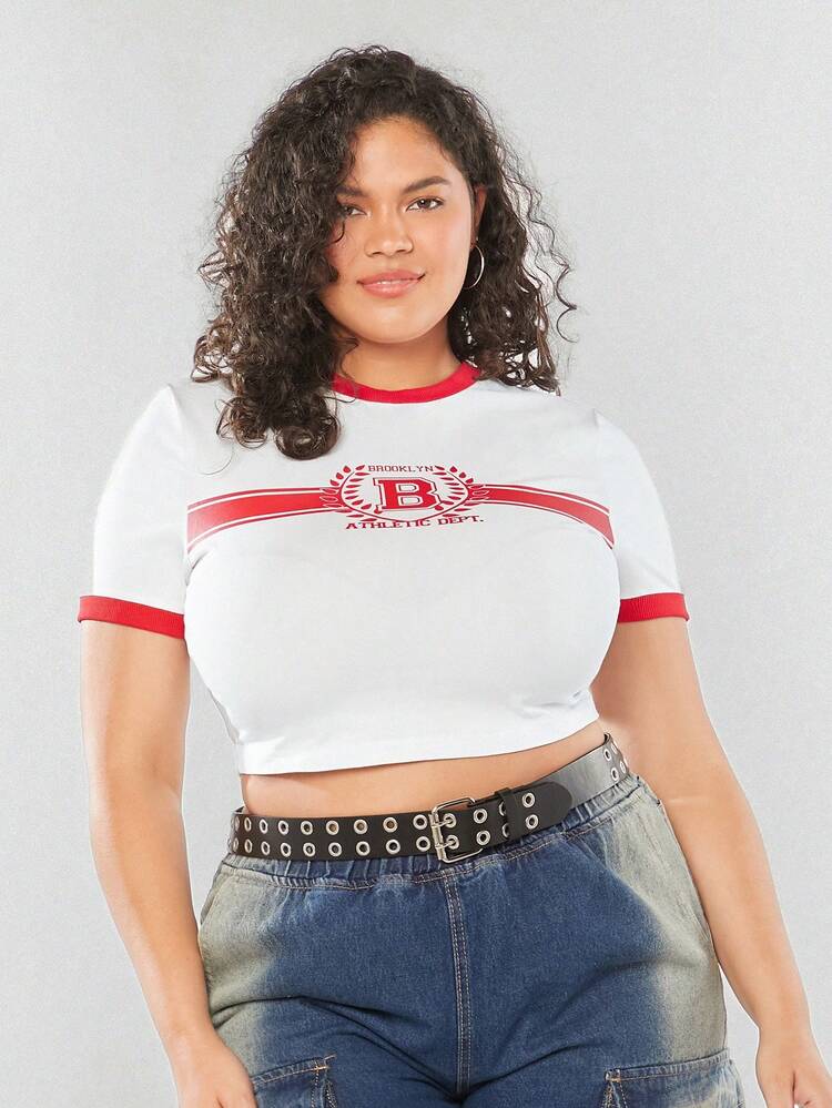 Vintage Campus Printed Plus Size Women T-Shirt, Summer