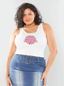 Forever 21 Vintage College Style Plus Size Women Tank Top For Summer - White - View 6
