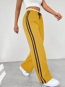 SHEIN Unity 女士抽绳腰侧条纹阔腿宽松休闲裤
