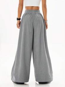 Coolane 女款超寬鬆休閒質感寬腿褲，街頭風格，百搭，褶皺幫助定型，純色