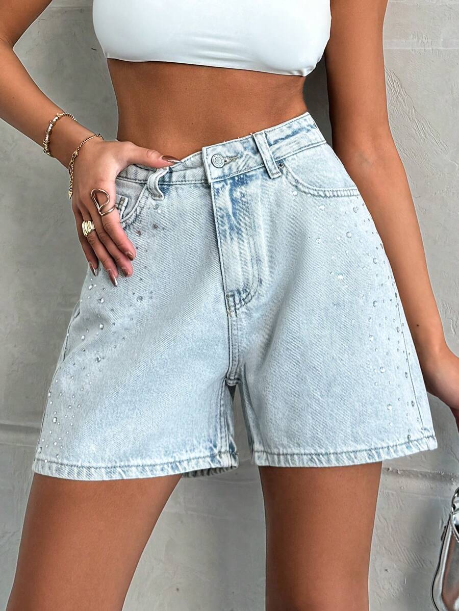 EURMUSE HIGH WAIST Rhinestone DETAILED BLUE DENIM JEAN - 351 GR - Light Wash - View 1