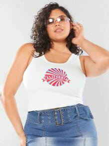 Forever 21 Vintage College Style Plus Size Women Tank Top For Summer - White - View 4