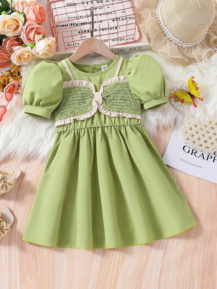 Young Girl Sleeveless Dress With Bowknot And Anchor Print, 2pcs Set, Perfect For Summer Vacation