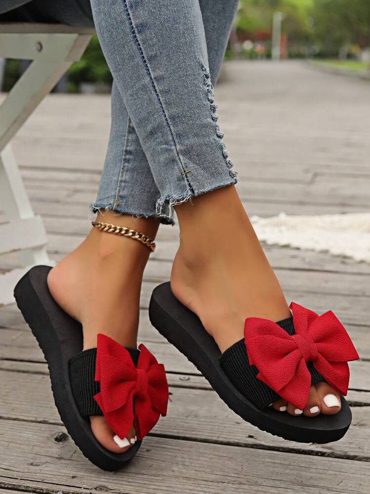 Women s Comfort Walking Flat Red Bow Women Shoes Open Toe Anti Slip Beach Slides Indoor Outdoor Slippers Bowknot Women Sandals SHEIN UK