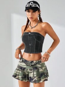 SHEIN EZwear Modny, dżinsowy top o dopasowanym kroju z blokami kolorów i dżinsowym topem, odpowiedni do wiosennych i letnich strojów