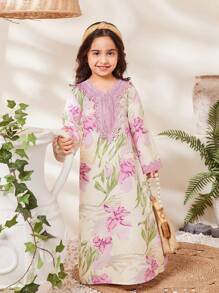 SHEIN Dopasowane stroje dla mamy i córki (2 sztuki sprzedawane oddzielnie) Sukienka w kwiaty dla dziewczynki i chłopca, odpowiednia na wakacje, wyjścia i do noszenia na co dzień - Wielokolorowe - Zobacz 6