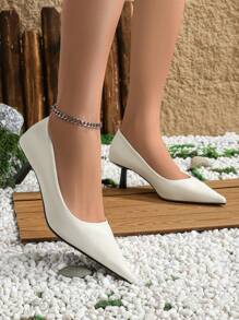 Xin Jing Shoes 新款時尚百搭女款高跟鞋，適合上班穿著的女鞋 - 白色 - 查看 4