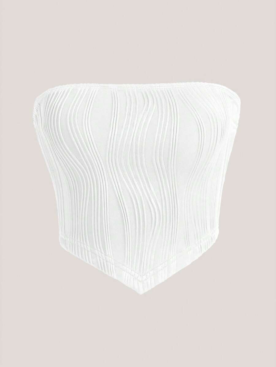 SHEIN EZwear Summer Hanky Hem Tube Top - White - View 1