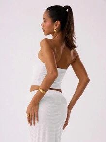 MUSERA Beach Textured Mesh Long Line Bandeau Top - White - View 2