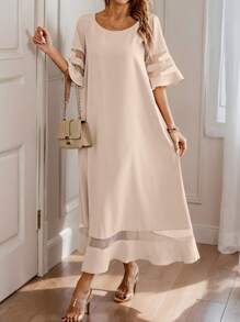 EMERY ROSE Ladies' Summer Casual Long Mesh Splice Dress Maxi Women Outfit