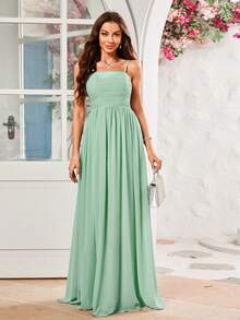 Criss Cross Chiffon Cami Bridesmaid Dress - Mint Green - View 7