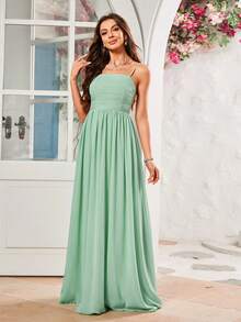 Criss Cross Chiffon Cami Bridesmaid Dress - Mint Green - View 8