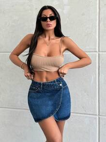 RueChic WRAP DENIM MINI SKIRT DARK BLUE - Dark Wash - View 4