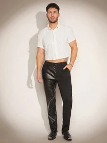 FeverCity Men's Summer Geometric Hidden Pattern Crop-Sleeved Casual Shirt - White - View 3