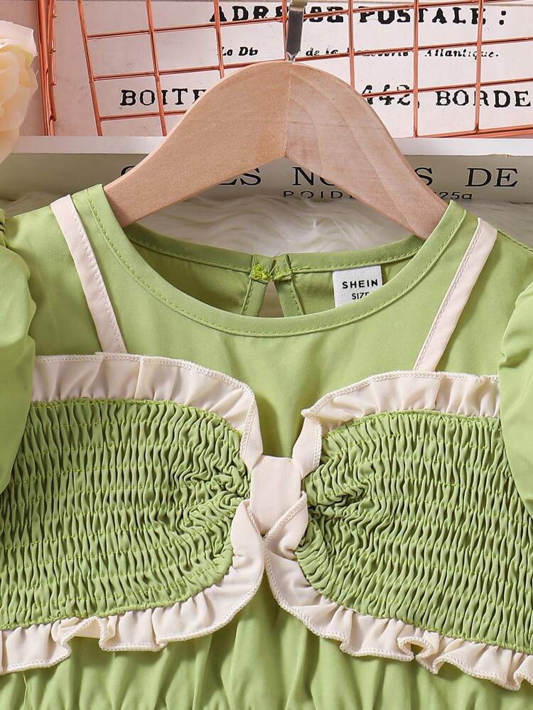 Young Girl Sleeveless Dress With Bowknot And Anchor Print, 2pcs Set, Perfect For Summer Vacation