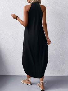 Vestido con cuello de halter y bajo asimétrico de unicolor para mujer