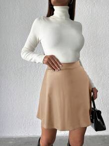 EURMUSE Falda De Mujer De Color Sólido - Beis - Ver 4