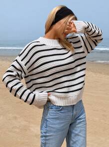 Contrast Color Stripe Long Sleeve Sweater