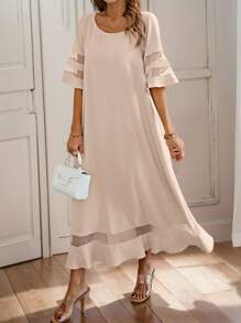 EMERY ROSE Ladies' Summer Casual Long Mesh Splice Dress Maxi Women Outfit