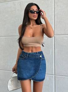 RueChic WRAP DENIM MINI SKIRT DARK BLUE - Dark Wash - View 1
