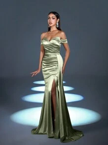 Faeriesty 露肩褶饰美人鱼下摆正式派对礼服 - 薄荷綠 - 查看 6