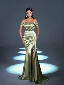 Faeriesty 露肩褶饰美人鱼下摆正式派对礼服 - 薄荷綠 - 查看 7