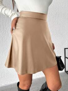 EURMUSE Falda De Mujer De Color Sólido - Beis - Ver 5