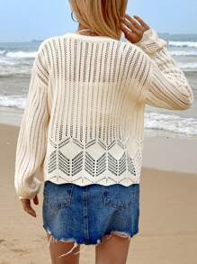 Solid Open Knit Kimono, For Summer Beach Vacation