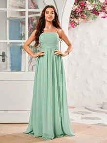 Criss Cross Chiffon Cami Bridesmaid Dress - Mint Green - View 5