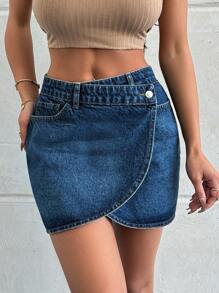 RueChic WRAP DENIM MINI SKIRT DARK BLUE - Dark Wash - View 5