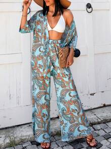 EURMUSE VCAY BohoFeel Maglia Paisley Stampata & Pantaloni a Vita Alta con Gamba Larga - Multicolore - Visualizzare 3