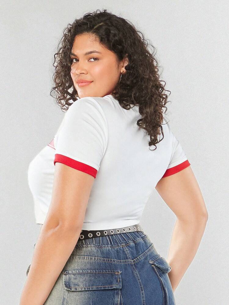 Vintage Campus Printed Plus Size Women T-Shirt, Summer