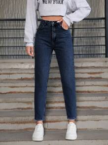 EURMUSE Women's Zip Fly Button Front Denim Pants - Dark Wash - View 1