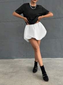 EURMUSE White Mini Low Waist Baloon Skirt