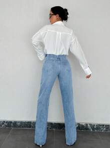 EURMUSE Quần Jeans Denim Ống Xẻ Hàng Ngày Cho Nữ 100% Cotton - Rửa nhẹ - Xem 2