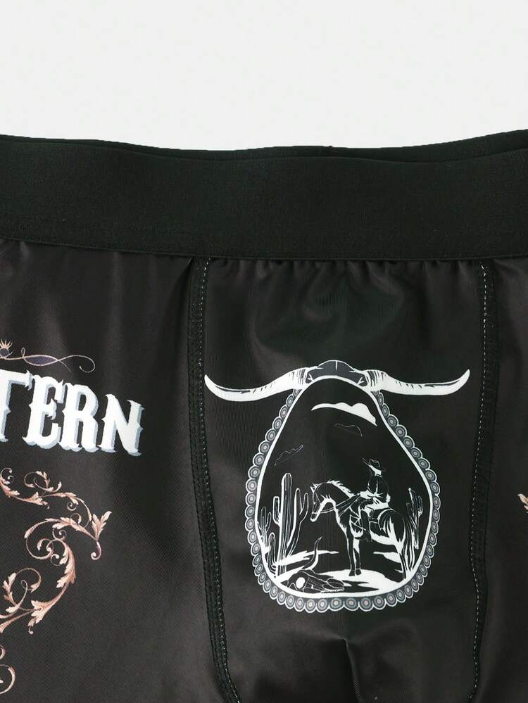 Men's Letter Print Color Block Trimmed Boxer Briefs