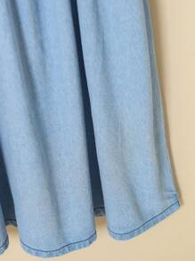 TWEEN GIRL Elegant Academy Lady Style Puff Sleeve Denim Dress With Bow Detail, Light Wash