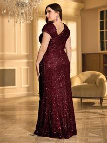 Vestido formal de UNITHORSE con escote asimétrico y plisado con lentejuelas en talla grande para fiestas, bodas, invitadas, eventos nocturnos, novia, cumpleaños, graduación, vestido de gala