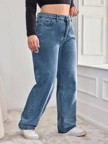 EURMUSE Plus Size  Casual Daily Wear Straight Leg Jeans - Medium Wash - View 7