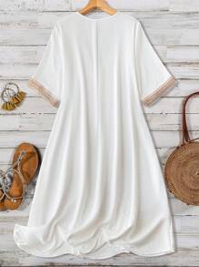 Breezaya Vestido de verano con mangas de murciélago, cuello en V trenzado, estilo bohemio, para tallas grandes