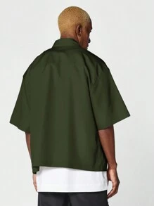 SUMWON Zip Through Shirt With Patch Pockets - Army Green - View 2